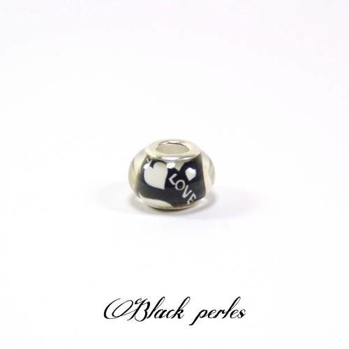 Perle style pandora, grand trou 5mm, acrylique, noire et blanche, coeurs- ppa14 blanc 