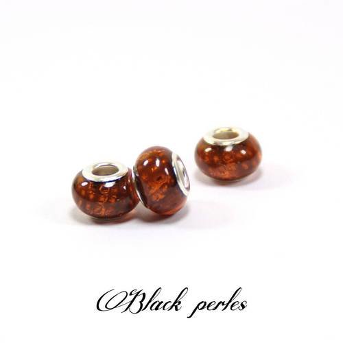 Perle style pandora à grand trou 5mm, petits losanges, acrylique, marron - a32 