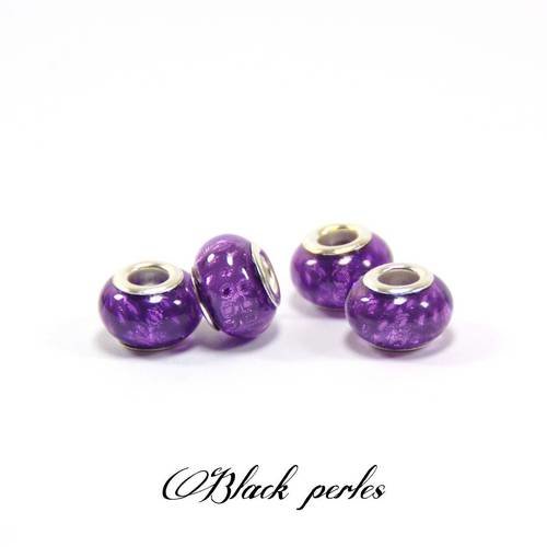 Perle style pandora à grand trou 5mm, petits losanges, acrylique, violette - a38 
