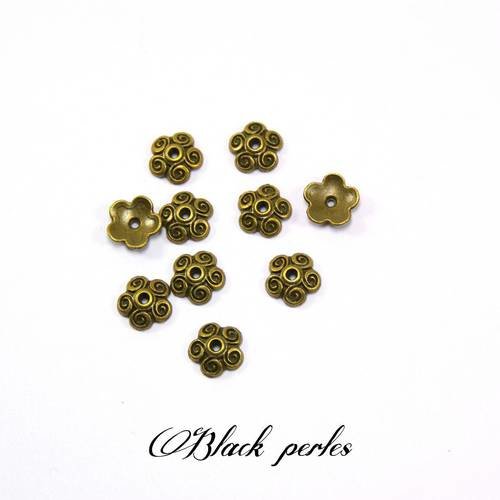 Coupelle calotte fleur 10mm, bronze pour perle x10-144 