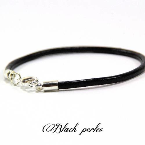 Bracelet style pandora en cuir, 18cm, pour perle à grand trou, fermoir mousqueton-b20