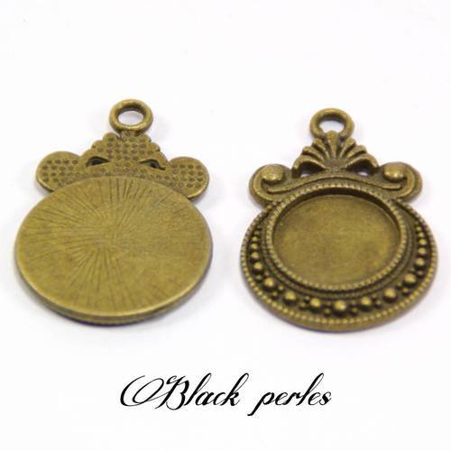 Support cabochon pendentif rond 12mm, bronze antique x2- 243 
