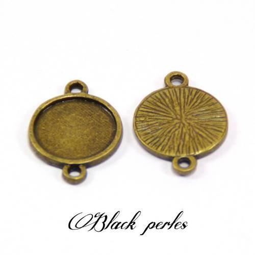 Support cabochon pendentif connecteur rond 12mm, bronze antique x2- 343 