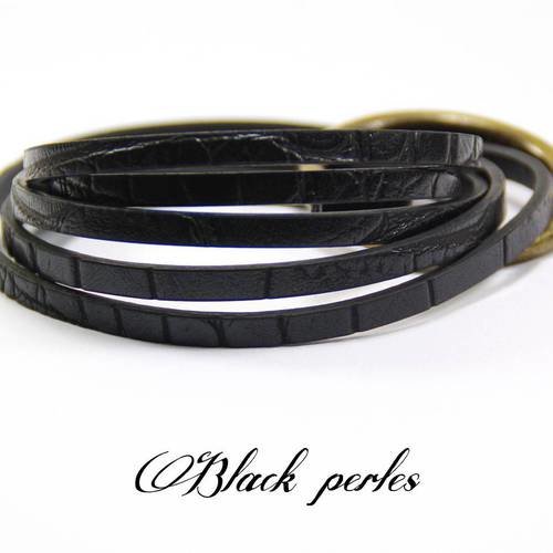 Lanière de cuir plat 5mm, noire, vendu par 20cm -5l4