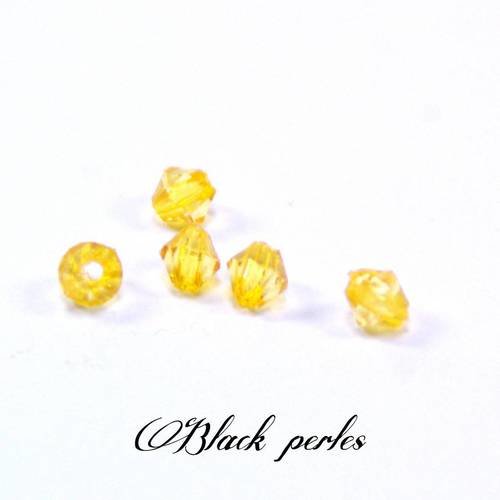 Perle toupie transparente, jaune orangé 4x4mm x5- pt18 