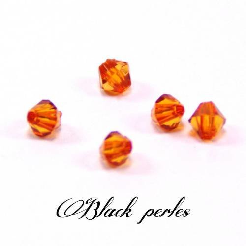 Perle toupie transparente, couleur ambre 4x4mm x5- pt22 