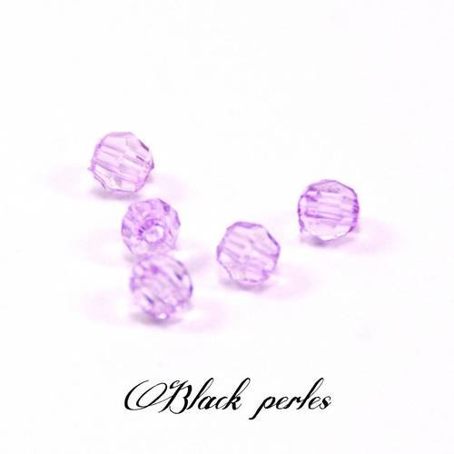 Perle à facettes transparente, violette x5- pf14