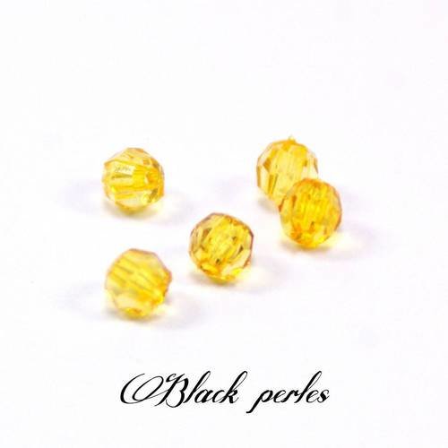 Perle à facettes transparente, jaune orangé x5- pf16