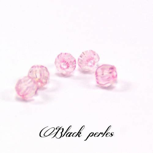 Perle à facettes transparente, rose x5- pf18
