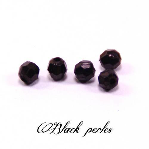 Perle à facettes, noire x5- pf19