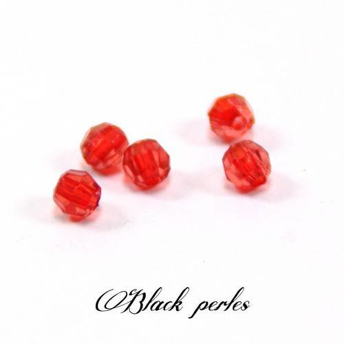 Perle à facettes transparente, rouge x5- pf20