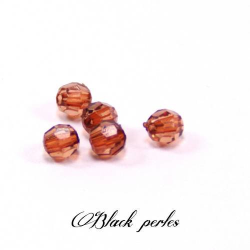 Perle à facettes transparente, marron x5- pf22