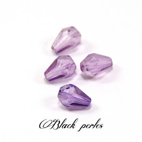 Perle goutte à facettes, violette, en verre x4- pg3