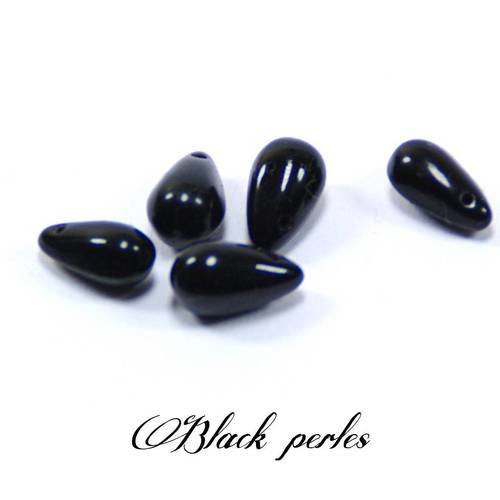 Perle goutte noire, en verre x5- pg1