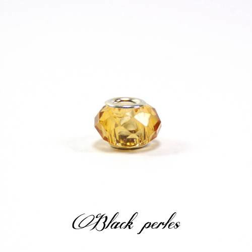 Perle style pandora, grand trou 5mm, à facettes en verre et métal - ppfv10 