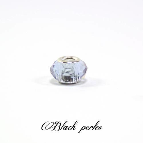 Perle style pandora, grand trou 5mm, violette claire à facettes en verre et métal - ppfv14 