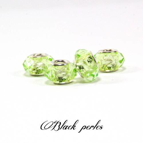 Perle style pandora, européenne à grand trou 5mm, facettes, en plastique, verte claire transparente- ppfp2 