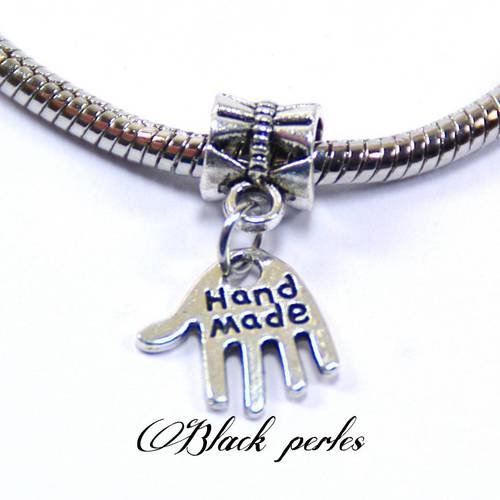 Perle style pandora pendentif charm main écrit "hand made" - p33 