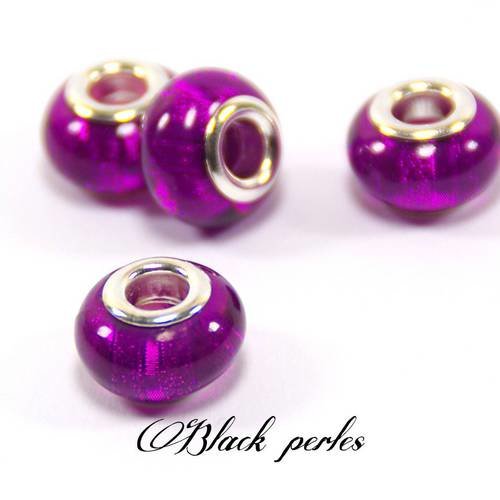 Perle style pandora, avec rayures, en acrylique, violette claire - a7 