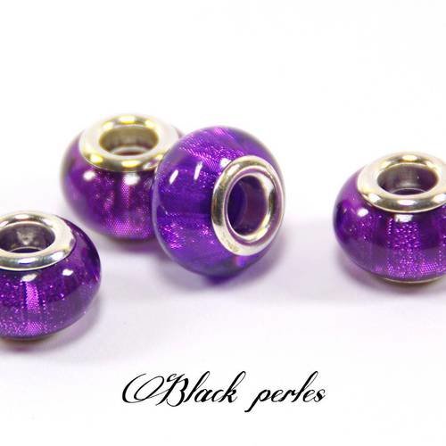 Perle style pandora, avec rayures, en acrylique, violette - a8 