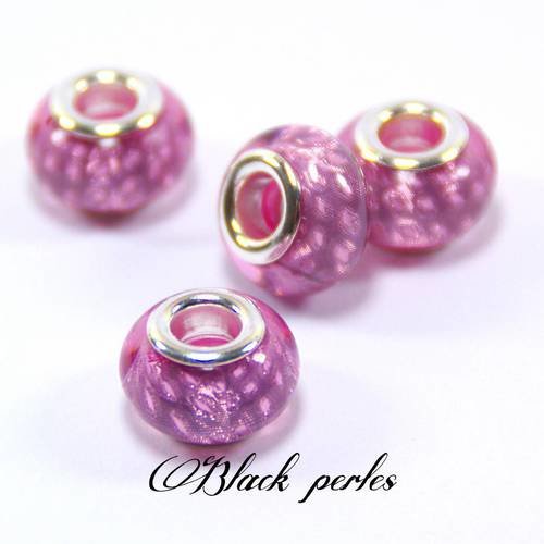 Perle style pandora, avec petits losanges, en acrylique, rose - a14 