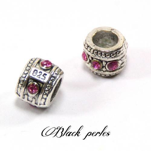 Perle charm style pandora, en métal avec strass rose transparent - m98 