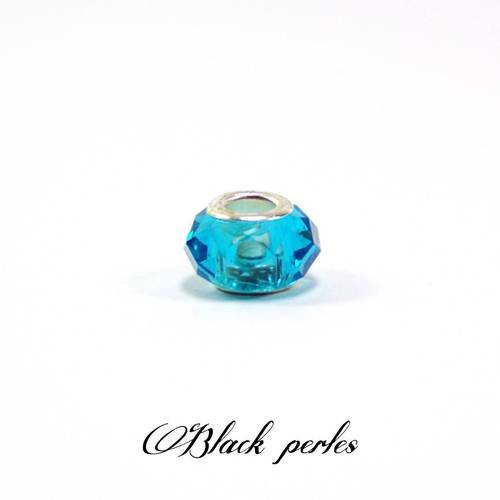 Perle style pandora, grand trou 5mm, turquoise à facettes en verre et métal - ppfv6 