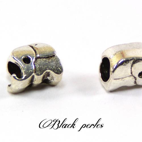 Perle style pandora, charm éléphant en métal plaqué argent- m24 