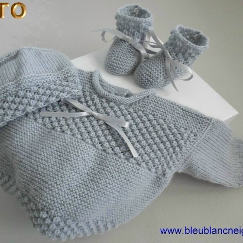 Tuto tu-014 - 1 mois – fiche tricot bébé, explications complètes, brassière, bonnet, chaussons, tricot bebe, layette bb