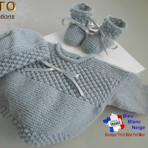 Tuto tu-014 - 1 mois – fiche tricot bébé, explications complètes, brassière, bonnet, chaussons, tricot bebe, layette bb