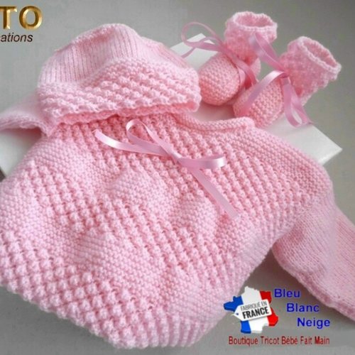 Tuto tu-015 - 1 mois –fiche tricot bébé, explications complètes, brassière, bonnet, chaussons, tricot bebe, layette bb