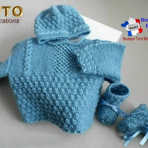 Tuto tu-029 – 1 mois – fiche tricot bébé, explications complètes, brassière, bonnet, chaussons, tricot bebe, layette bb