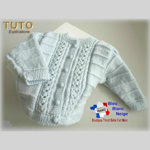Tuto tu-055 – 1-3 mois - fiche tricot bébé, explications tricot bb, gilet bébé, bb, modele fait main, tuto layette bebe