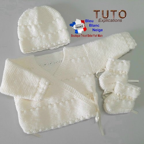 Tuto tu-403 – 3 tailles sur le même pdf - fiche tricot bébé origin explications brassière bonnet et chaussons tutoriel