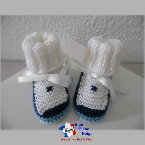 Chaussons 3mois 4 couleurs nuances bleu pour bébé mixte ruban satin modèle tricot bb layette sur commande