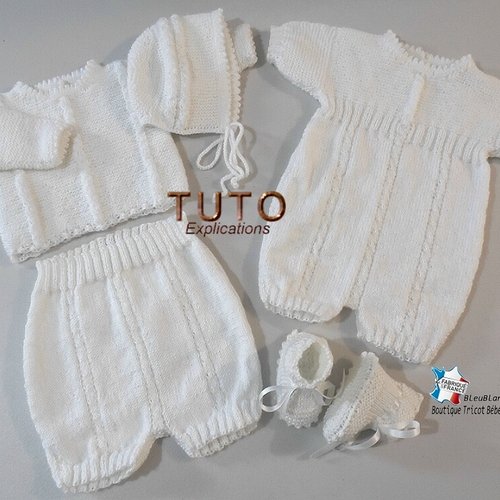 Tuto tu-157- 1 mois – explications ensemble brassière, combi-bloomer, bloomer,  béguin et chaussons, modèle tricot bb