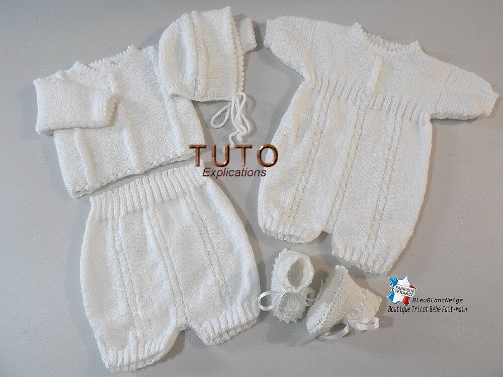 Tuto tu-158 - 3 mois – explications ensemble brassière, combi-bloomer,  bloomer, béguin et chaussons, modèle tricot bb - Un grand marché