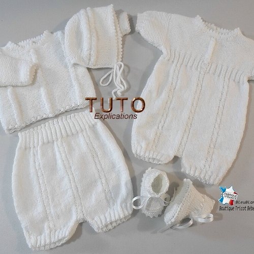 Tuto tu-159- 6 mois – explications ensemble brassière, combi-bloomer, bloomer,  béguin et chaussons, modèle tricot bb