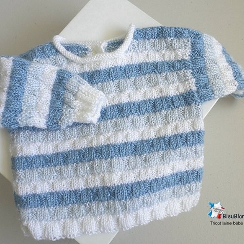 Ensemble Bébé Tricoté Main Rayé Bleu - Neuf, Taille New Born, Fait Main Au Royaume-Uni