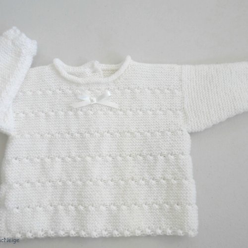 Brassière naissance bb coloris calinou blanc-lait manches raglan mixte  modèle layette tricot bébé sur commande - Un grand marché