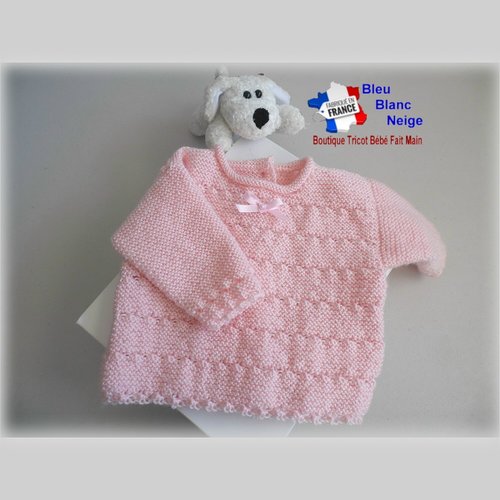 Brassière droite naissance fille - rose - en laine certifiée oeko-tex - layette tricotée main - sur commande
