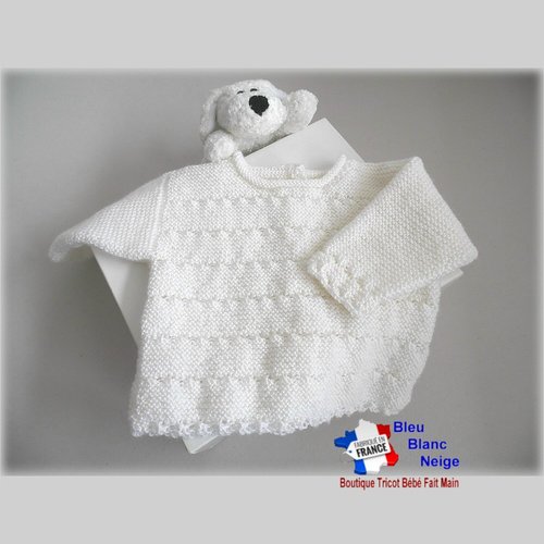 Brassière droite 1 mois mixte - lait - en laine certifiée oeko-tex - layette tricotée main - sur commande