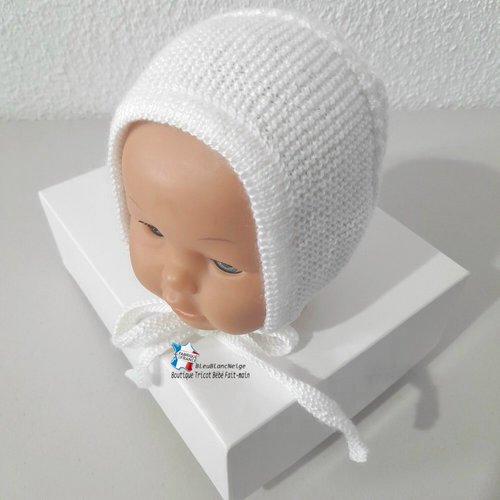 Béguin 1 mois ou bonnet bebe, lait calinou tricoté main, layette tricot bb, modèle sur commande