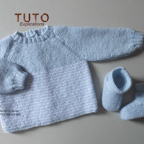 Tuto tu-439 – 4 tailles sur le même pdf – tricot bb, brassière chaussons layette à tricoter patron en pdf