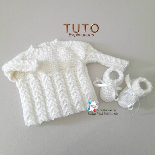 Tuto tu-440 – 4 tailles sur le même pdf – tricot bb, brassière chaussons layette à tricoter patron en pdf