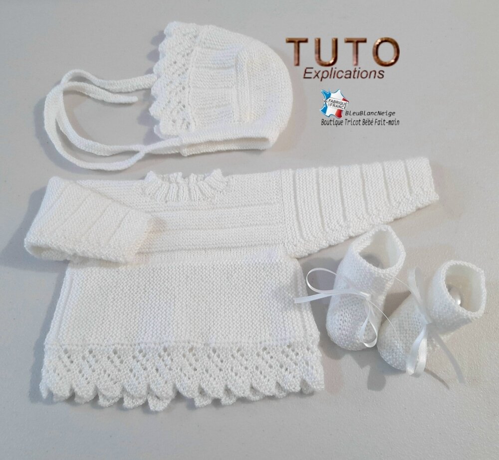 Tuto tu-152 – naissance - fiche tricot bébé , explication brassière,  pantalon, bonnet et chaussons, modèle à tricoter, layette bb - Un grand  marché