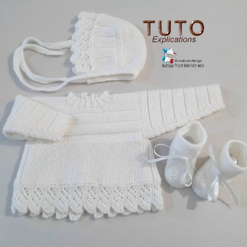 Tuto tu-441 – 4 tailles sur le même pdf – tricot bb, brassière, béguin, chaussons layette bébé à tricoter patron en pdf