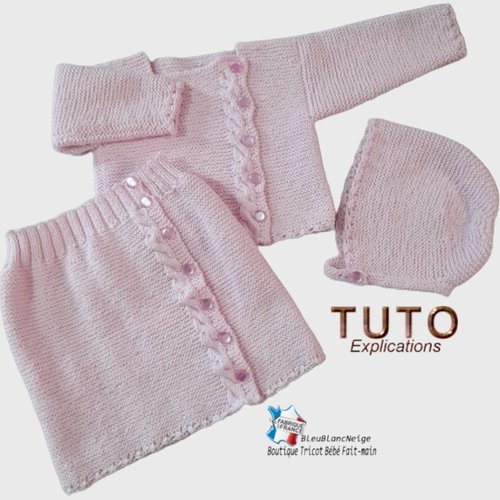Tu-163- 6 mois ensemble rose brassière béguin jupe explications en français tricot bébé modèle à tricoter