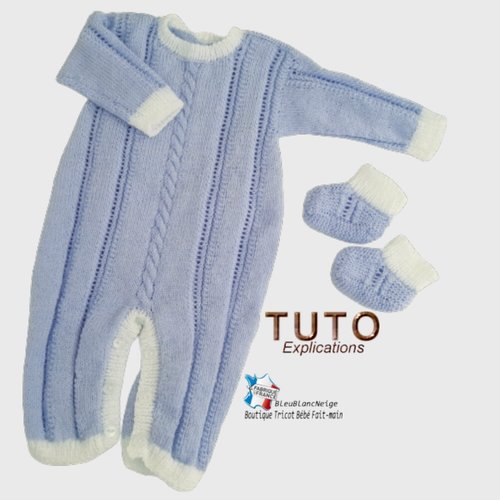 Tu-175 – 1 mois, patron, tuto combinaison et chaussons modèle layette à tricoter tricot bébé explications en français