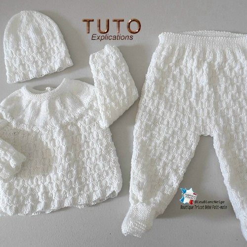 Tuto tu-190 - 1 mois – explications brassière, pantalon à pieds et bonnet damier, bb layette tricot bébé fiche tricot